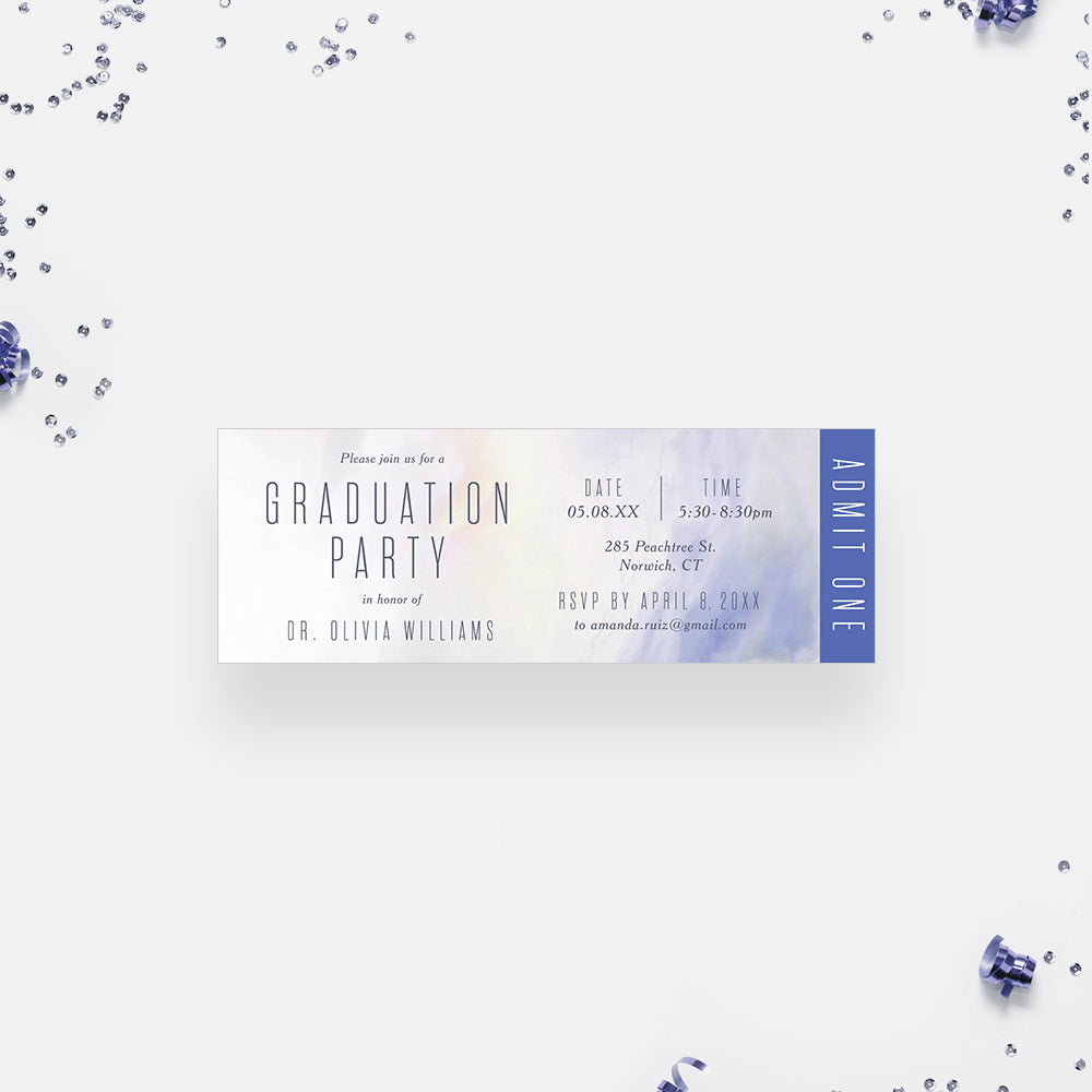Graduation Ticket Design Examples Elegant Graduation Ticket Invitation with Blue Marble Design, Minimali