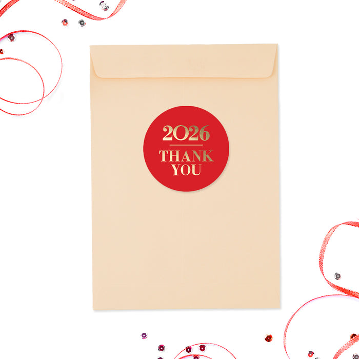 elegant 2026 new year party sticker in red and gold design