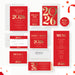 elegant 2026 new year party invitation set in red and gold design