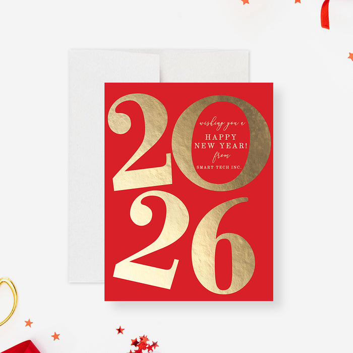 elegant 2026 happy new year card in  red and gold design