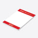 White notepad with red top and bottom bands displaying 'MIKE RANDALL' and '2027' on a white background