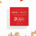 elegant 2026 new year party save the date card in red and gold design