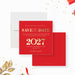 Red 'Save the Date' card for 2027 New Year's Eve with white envelope
