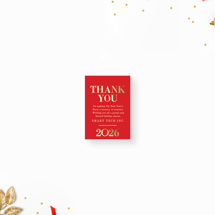 elegant 2026 new year party thank yoou tag in red and gold design