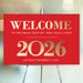 elegant 2026 new year party welcome sign in red and gold design