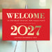Red and gold welcome sign for New Year's Party 2027