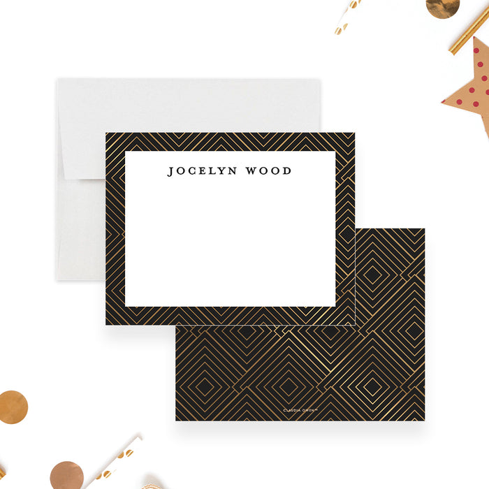 Black and Gold Geometric Note Card, Business Cocktail and Dinner Thank You Card, Professional Correspondence Card, Personalized Stationery Card for Men