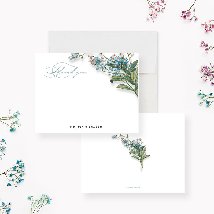 Floral Wedding Invitation Card, Spring Wedding Invites with Forget Me Nots Flower Illustrations, Wedding Shower Invitations with Blue Flowers