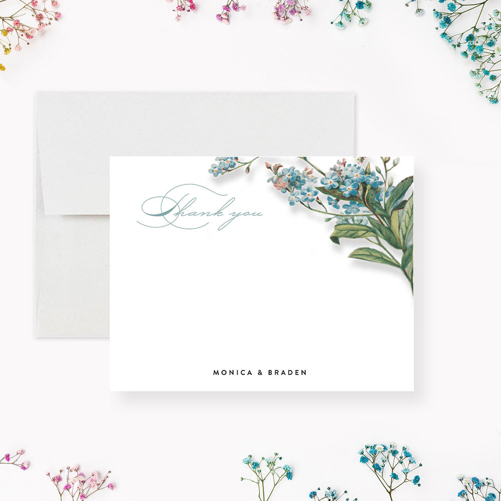 Custom Wedding Thank You Card Blue Floral Spring Design