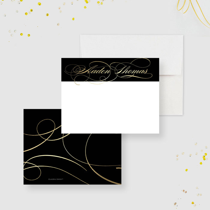 Classy Note Card with Black and Gold Typography Design, Adult Birthday Thank You Card, Elegant Correspondence Card for Adults, Personalized Gift for Professionals