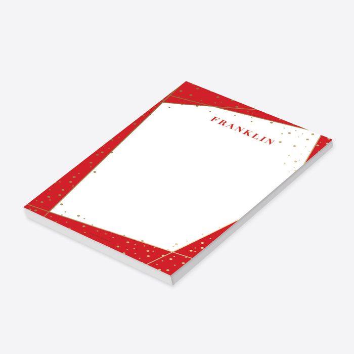 Elegant Red Notepad with Gold Confetti, Corporate Gala Dinner Party Favor, Personalized Stationery for Professionals