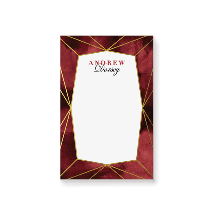 Jewel Inspired Notepad with Watercolor Burgundy Red Design, Professional Stationery Office Pad, Personalized Wine and Dine Party Favor