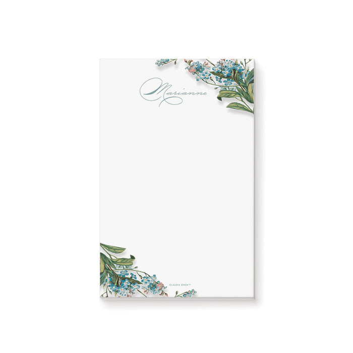 Blue Floral Wedding Notepad, Spring Wedding Party Favor with Forget Me Nots Flower Illustrations, Feminine Stationery Writing Paper Pad, Personalized Gift for Women