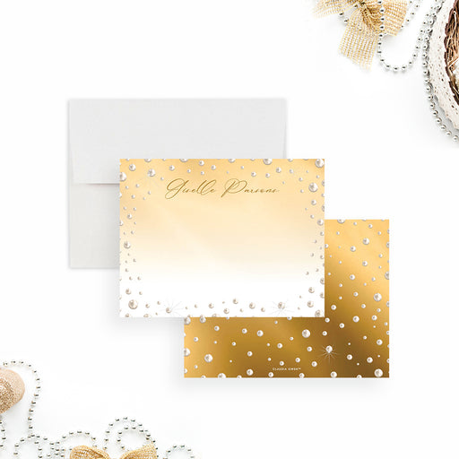 a gold and pearls note card 