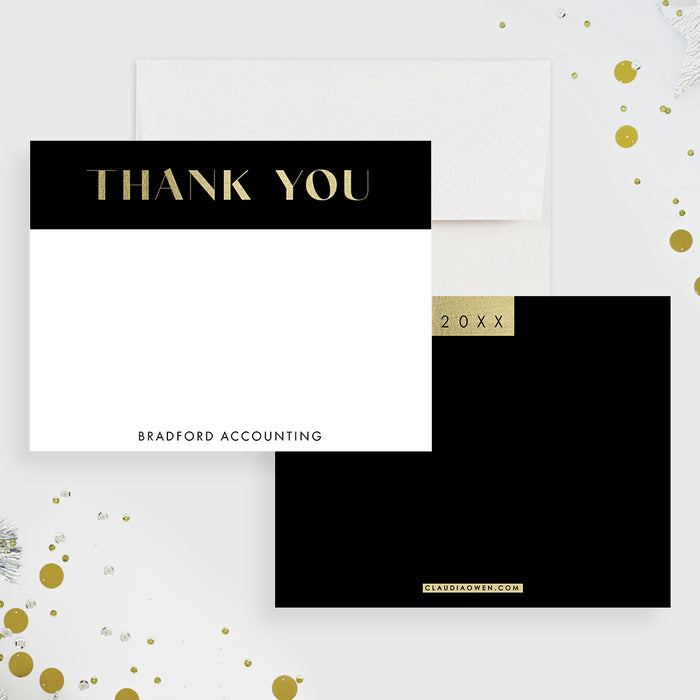 Elegant personalized business thank you card, custom-printed stationery for business or event purposes.-front-back