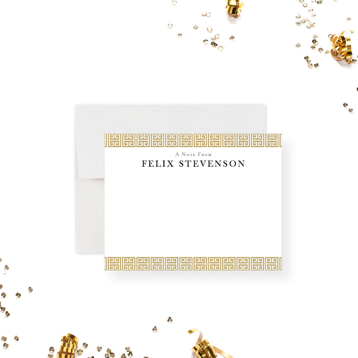 Personalized thank you card featuring a gold Greek key pattern, an ideal way to express gratitude and professionalism.-front