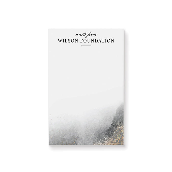 Elegant personalized notepad with black and gold accents for office use, corporate event, or fundraiser