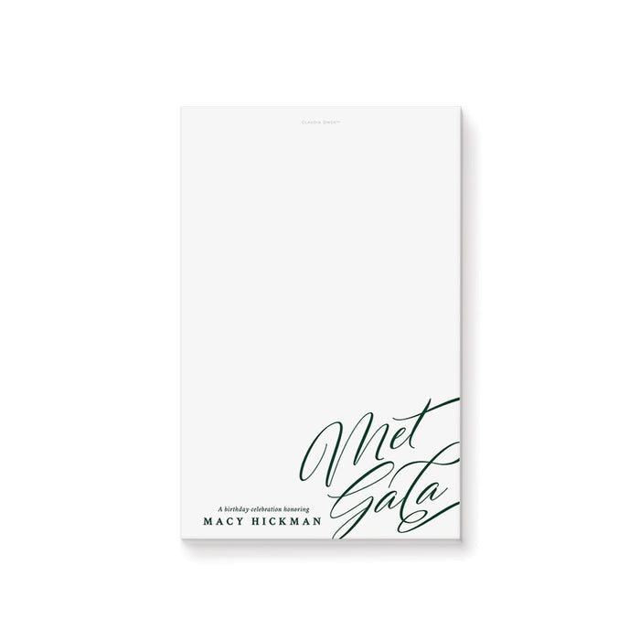 Green and Gold Met Gala Notepad, Elegant Birthday Party Favor, Personalized Birthday Notepad, Professional Writing Office Pad