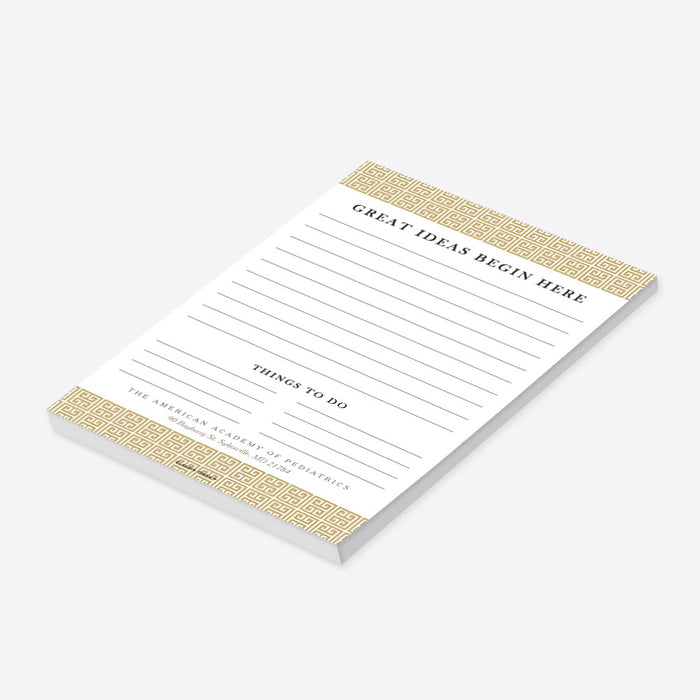 Personalized notepad with a stylish Greek key (meander) pattern, ideal for professional or corporate use.-side