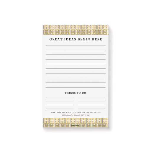 Personalized notepad with a stylish Greek key (meander) pattern, ideal for professional or corporate use.
