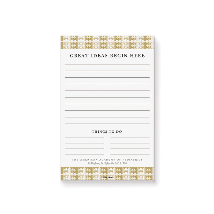 Personalized notepad with a stylish Greek key (meander) pattern, ideal for professional or corporate use.