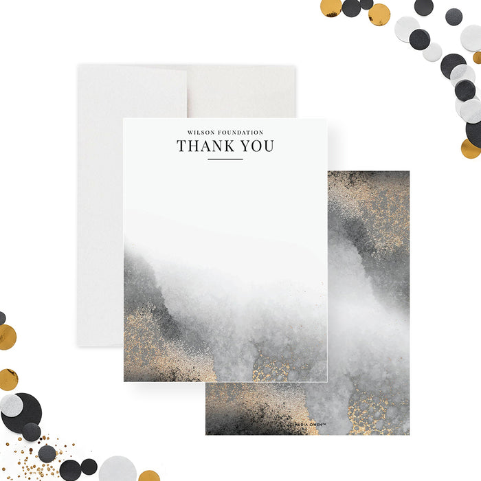 Business thank you card with an elegant neutral and black design, ideal for charity events, corporate use, and client appreciation-front-back