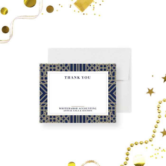 Personalized thank you card with navy and gold geometric design, a modern note card perfect for professional gratitude.-front