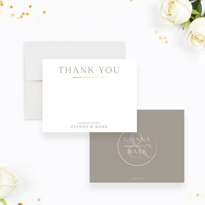 Elegant personalized couple thank you card, ideal for wedding gratitude notes or romantic appreciation messages.-front-back