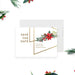 Christmas save the date card with poinsettia flowers and gold geometric frame design for holiday parties-front
