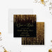 Elegant prom save the date card with sparkling hanging lights on black background for formal school event-front-back
