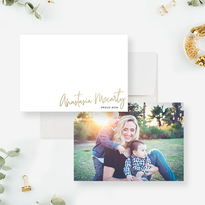 Elegant Mothers Day Note Card with Personalized Photo, Proud Mom Greeting Card, Chic Mother’s Day Stationery Gifts