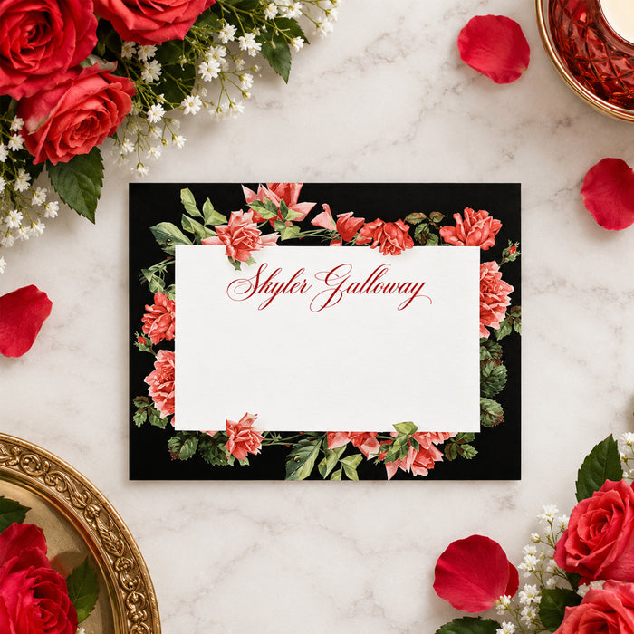 Floral Quinceanera Note Card Elegant Red Rose Personalized Stationery
