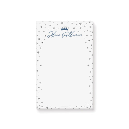 Elegant princess-themed personalized notepad with crown and scattered diamonds design