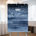 Quinceañera party welcome sign featuring a crown and sparkling diamond design in navy watercolor background