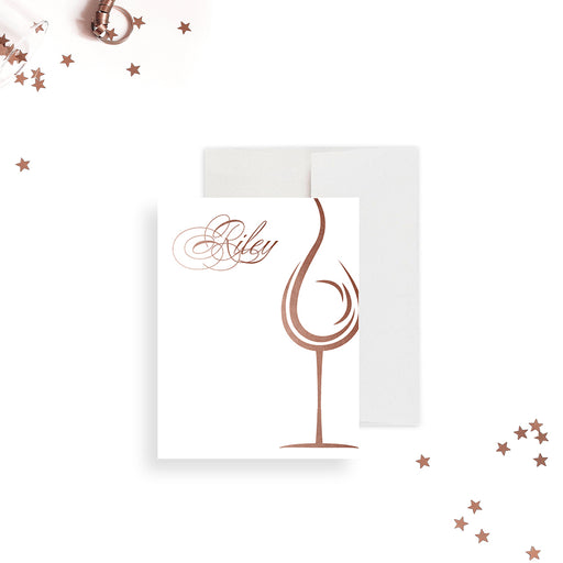 personalized wine glass thank you card with elegant custom name design-front