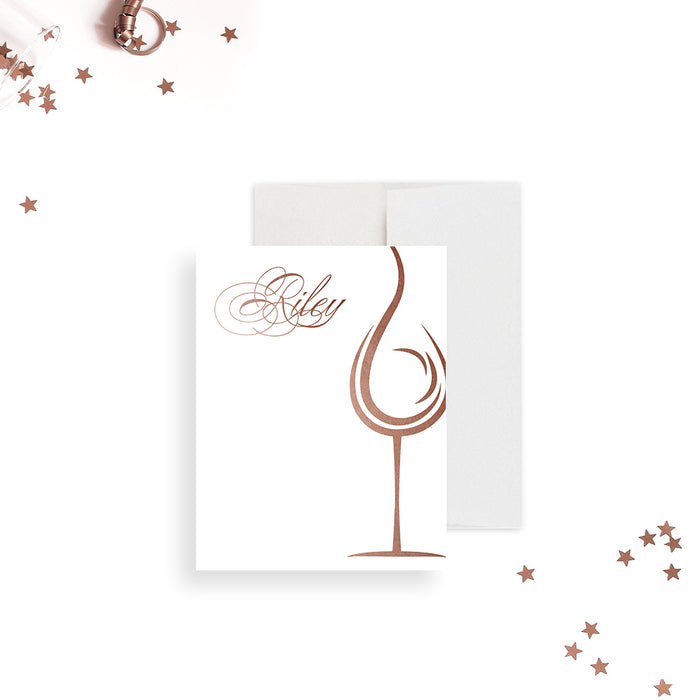 personalized wine glass thank you card with elegant custom name design-front
