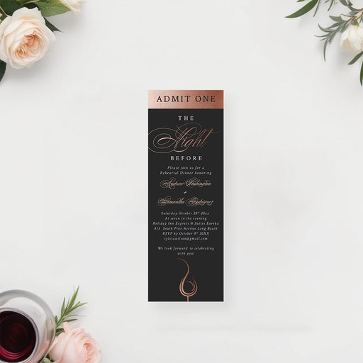 rehearsal dinner ticket invitation with elegant wine glass design
