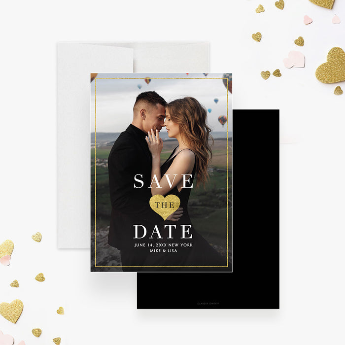 Romantic Wedding Save the Date Card with Couples Photo, Elegant Wedding Anniversary Save the Dates Personalized with Your Own Picture