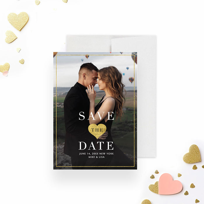 Romantic Wedding Save the Date Card with Couples Photo, Elegant Wedding Anniversary Save the Dates Personalized with Your Own Picture