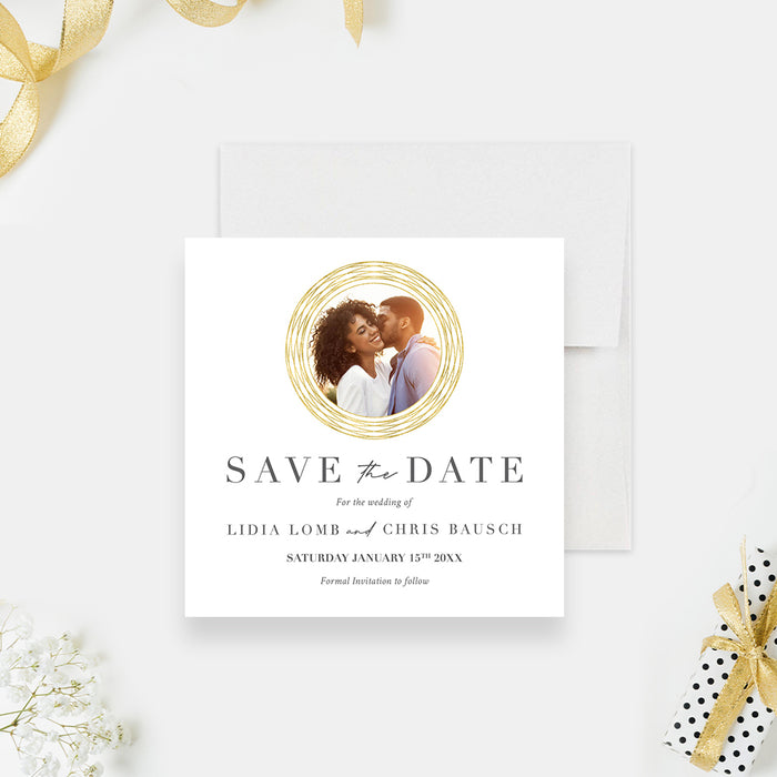 Photo Wedding Save the Date Card with Golden Frame, Minimalist Wedding Save the Dates, Elegant Save the Date for Wedding Anniversary Celebration with Couples Picture
