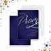 Elegant navy and gold prom invitation card featuring gold script lettering and custom details, ideal for formal events.-front-back