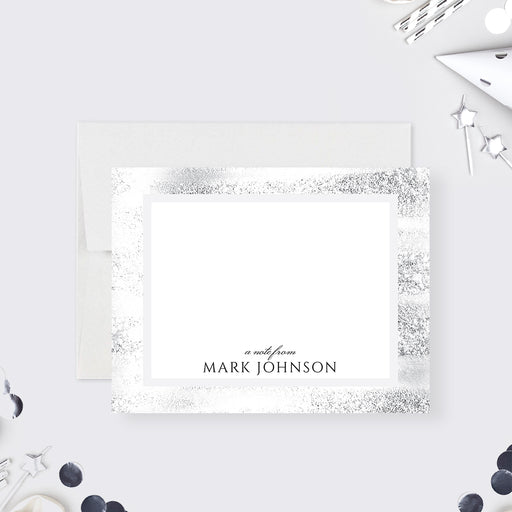 Silver and white personalized note card for men, perfect for business, corporate events, and professional thank you messages with a sleek, elegant design.

