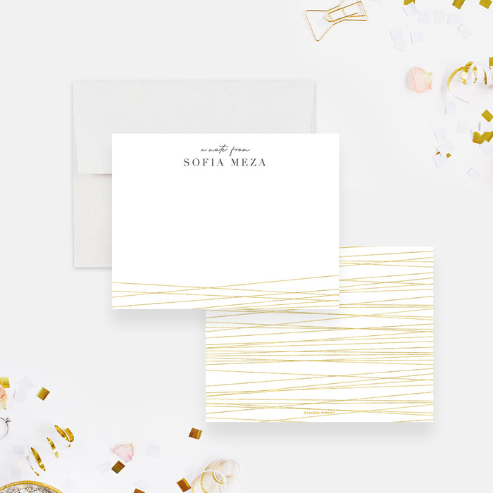 Elegant Wedding Thank You Card, A Note From Stationery Set, Business Stationery Correspondence Card, Minimalist Professional Note Card with Golden Lines