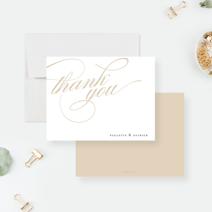 Beige and Creme Wedding Note Card, Minimalist Wedding Thank You Card, Personalized Couples Thank You Stationery