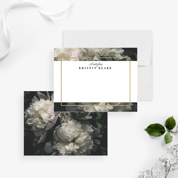 White Carnation Note Card, Floral Wedding Thank You Note, Personalized Gift for Her, Wedding Anniversary Stationery Cards with White Flowers