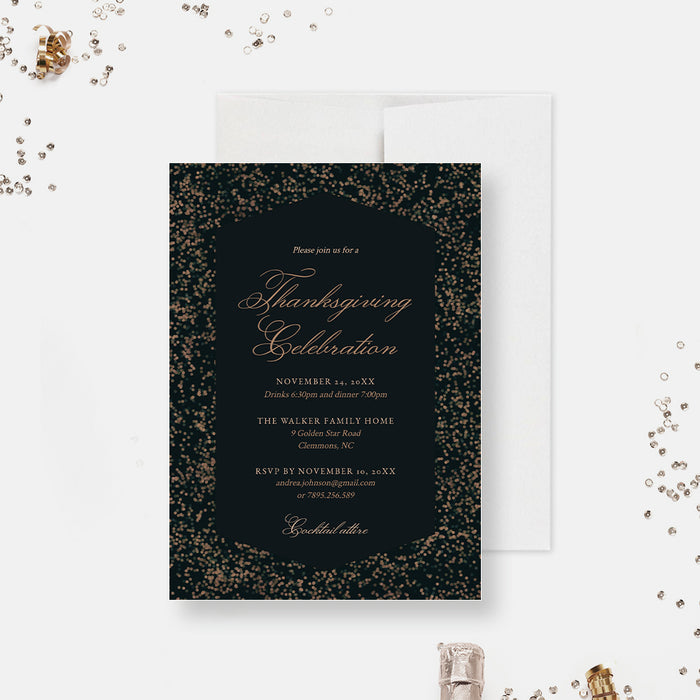 Elegant Thanksgiving dinner invitation template with gold accents digital download