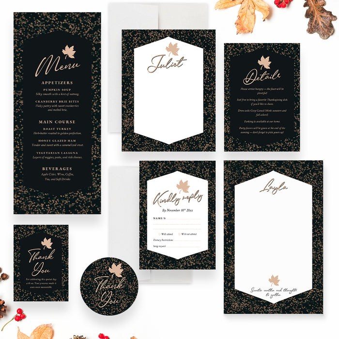 Elegant Thanksgiving Party Invitation Fall Dinner Invite