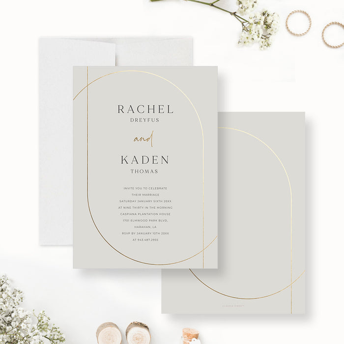 Elegant Gold Arch Wedding Invitation Card in Neutral Tones, Minimalist Chic Wedding Invites