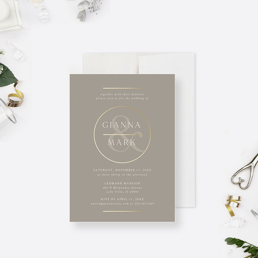 Modern wedding invitation featuring monogram design, ideal for timeless and stylish weddings.-front