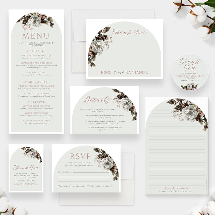 Vintage Floral Wedding Invitation Elegant Arch Design